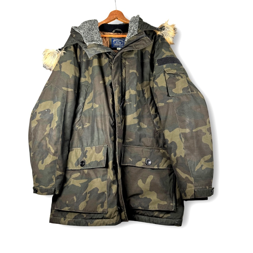 Jcrew Mens Sportsmen Outfitters Nordic Parka Camo Faux Fur Coat Sz L Large